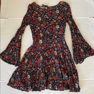 NWOT American Eagle Plum Flowered Thread Long-sleeve Fall Dress Women Size XXS